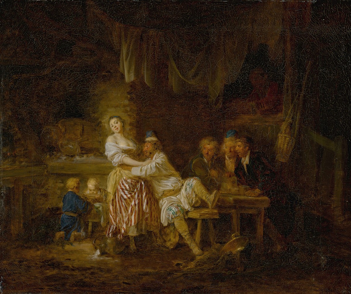A Group Of Figures Gathered In A Tavern With A Barmaid And Lustful Patron At Cen