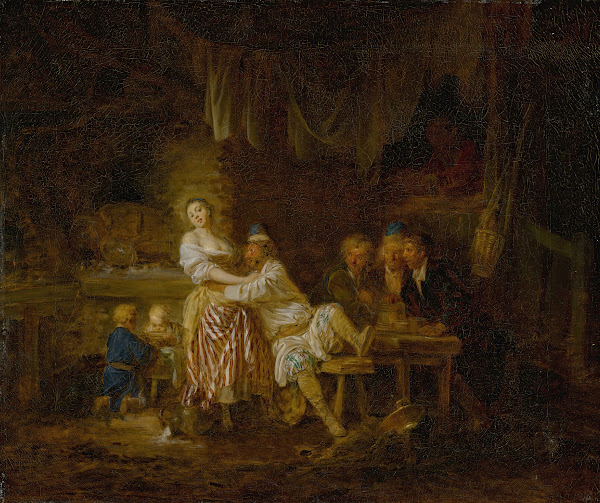 A Group Of Figures Gathered In A Tavern With A Barmaid And Lustful Patron At Cen
