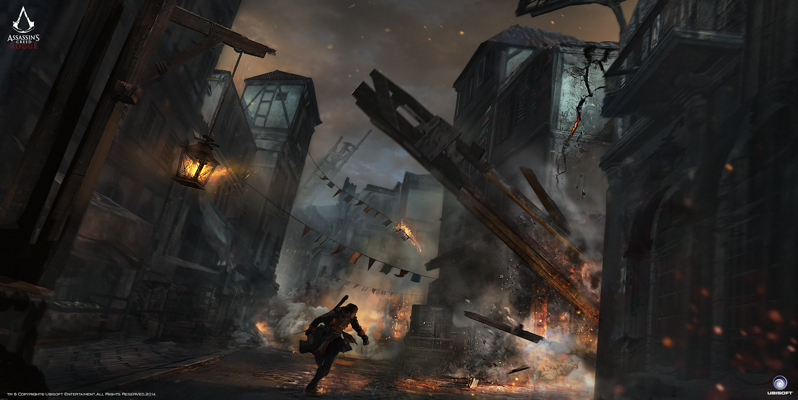 Assassin's Creed Rogue City Destruction - Digital Concept Art 4K Wallpaper (4306x2160)
