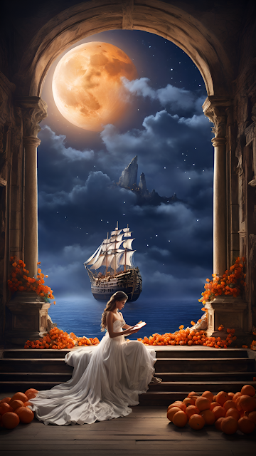 Mystical Archway Reading Under Blood Moon and Sailboat - Free mobile Wallpaper