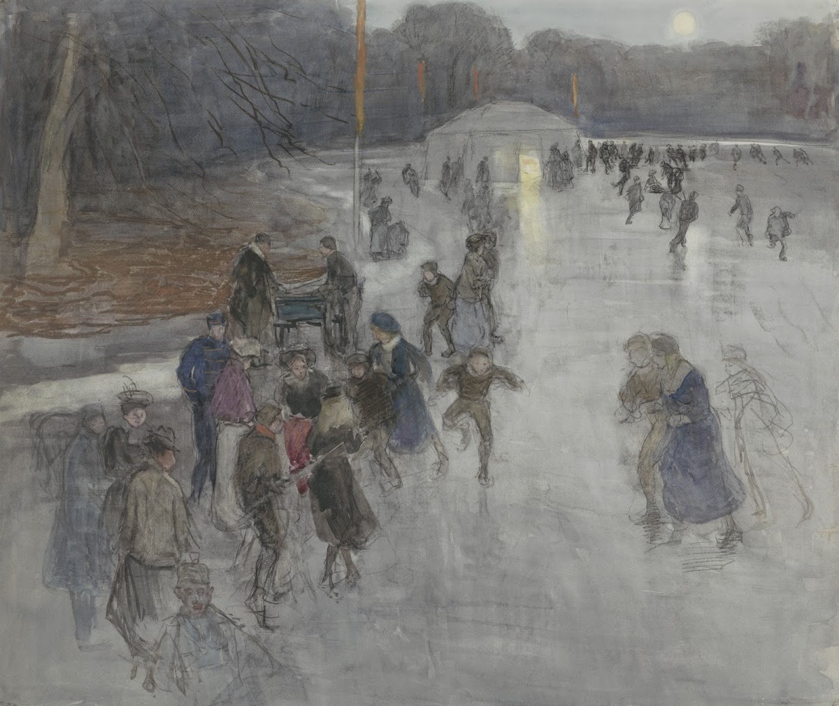 IJsvermaak bij maanlicht op een bevroren vijver in het Haagse Bosch 1874   1927