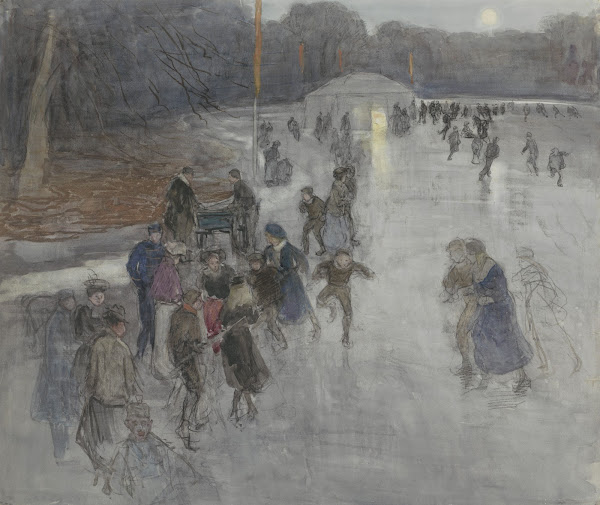 IJsvermaak bij maanlicht op een bevroren vijver in het Haagse Bosch 1874   1927