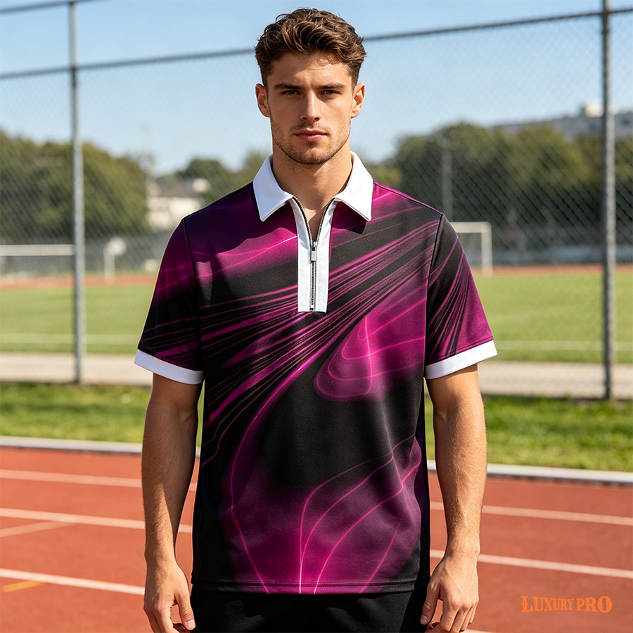 AOP Universal Zip Short Sleeve Polo - Exposed Zipper