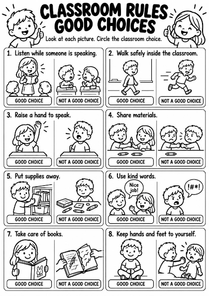 Classroom Rules Good Choices Worksheet