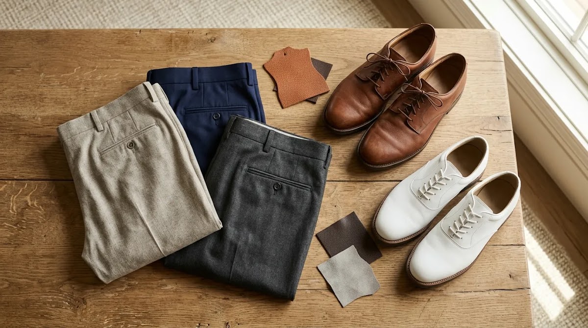 Exotic leather golf belts wardrobe pairing guide with neutral golf trousers and shoes
