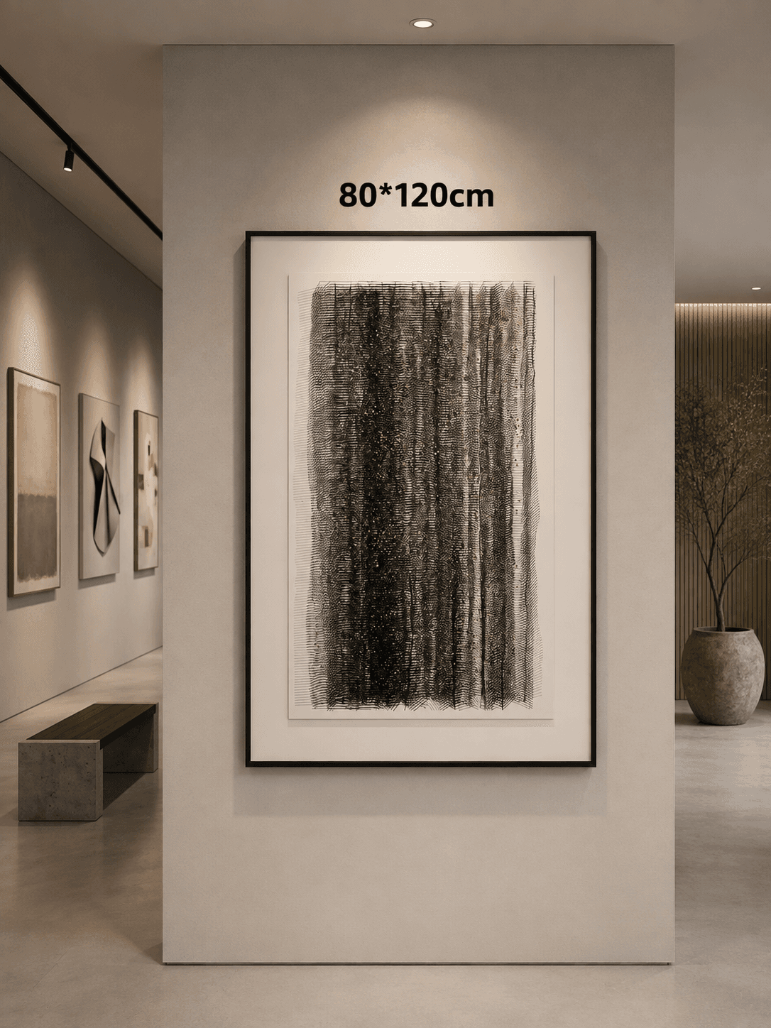 Framed B&W Abstract Vertical Lines – 80x120 cm view 3
