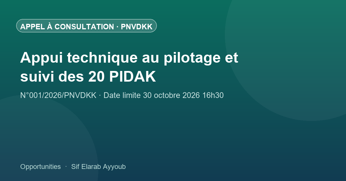 Appel à consultation PNVDKK — appui technique PIDAK
