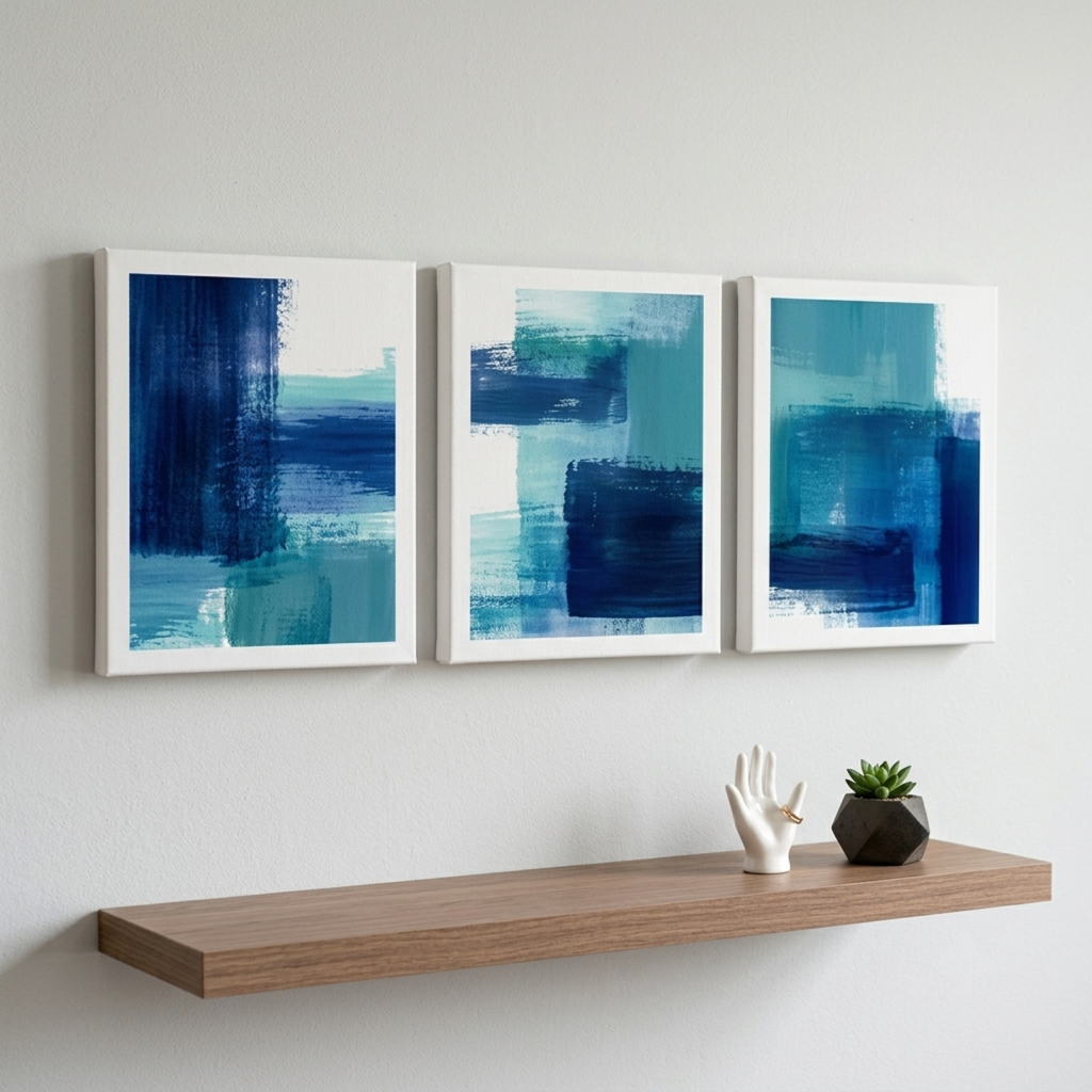 Coastal Abstractions: Modern Blue Art Collection Wallart UK (50x70 cm)