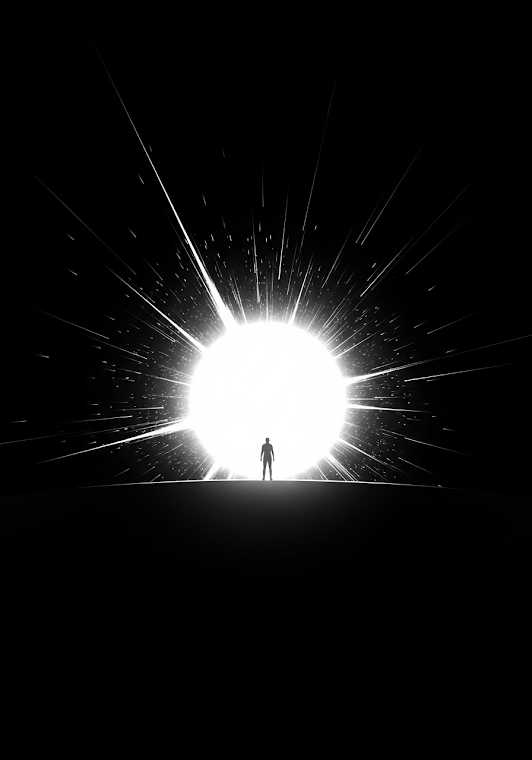 Abstract Portal Black Hole Lone Figure White Light