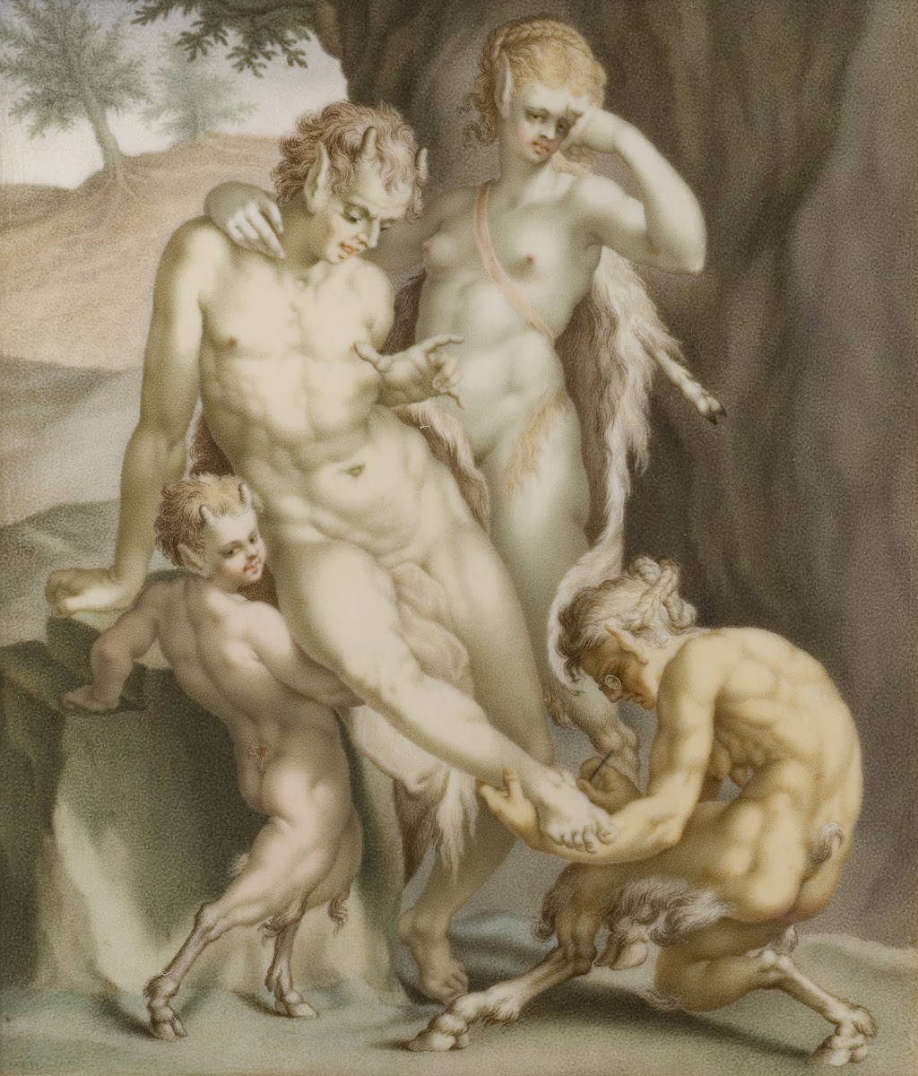En Satyr En Menad Och Tvenne Fauner Sysselsatta Med Att Dra Ut En Sticka 1713