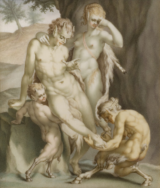 En Satyr En Menad Och Tvenne Fauner Sysselsatta Med Att Dra Ut En Sticka 1713