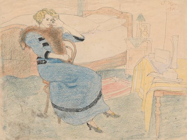 Portrait of the artists wife in a room 1911