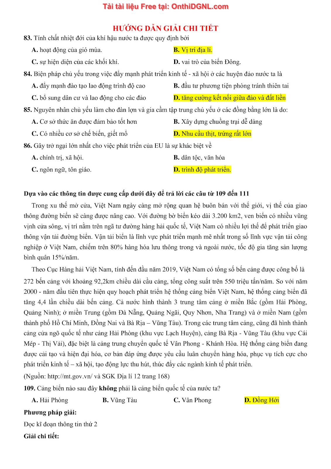 250 bài tập môn Địa Lý - Ôn thi ĐGNL ĐHQG TP HCM Phần 6