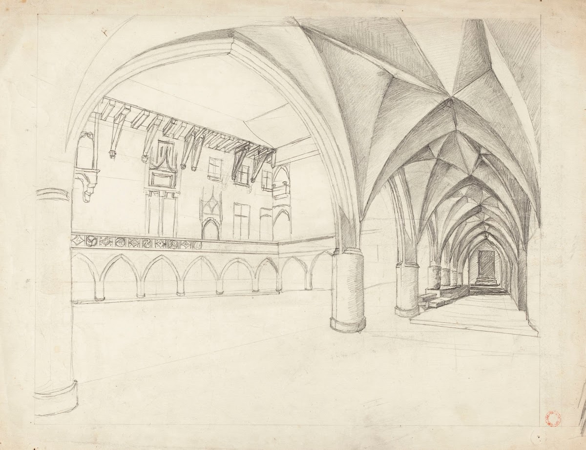 Courtyard of Collegium Maius in Krakow under reconstruction