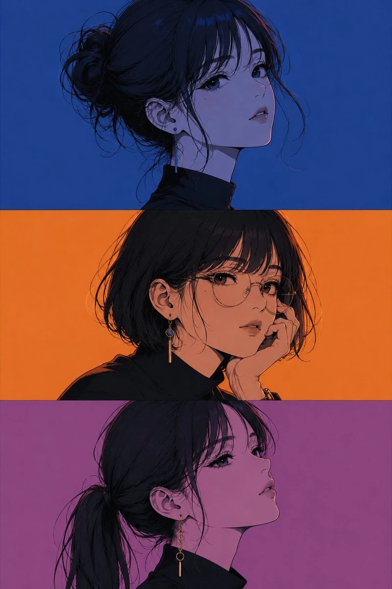 Retrato de manga de anime de tres paneles