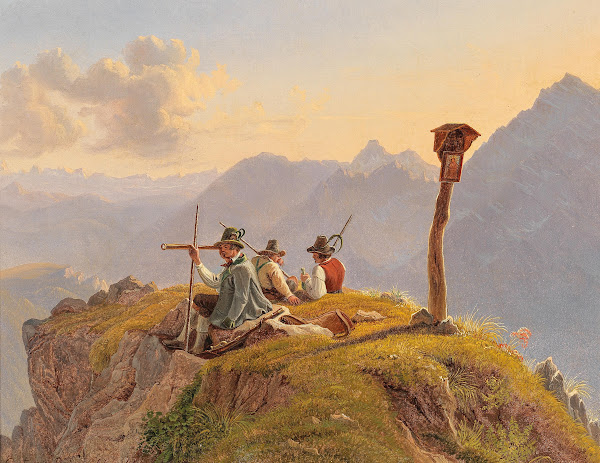 Hunters Resting at the Summit Scene in the Salzkammergut 1844