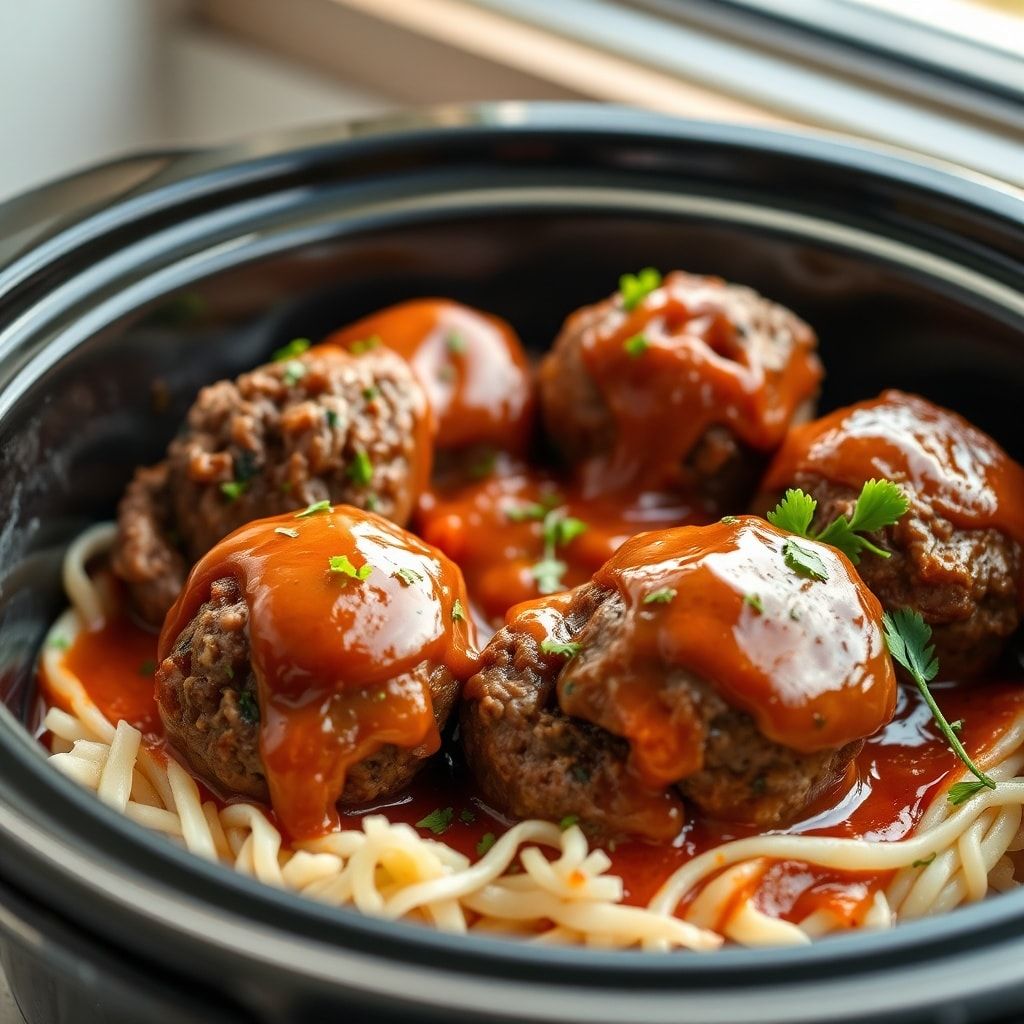 Easy Slow Cooker Salisbury Steak Meatballs Recipe (30-Minute Comfort Dinner) finished