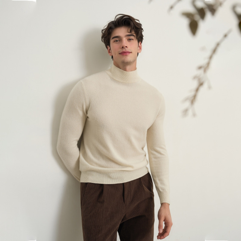 Herren-Strickpullover, Stehkragen, körperbetont