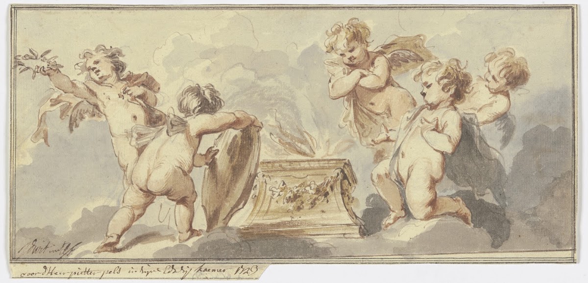 Five putti at a sacrificial altar 1723