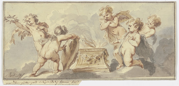 Five putti at a sacrificial altar 1723