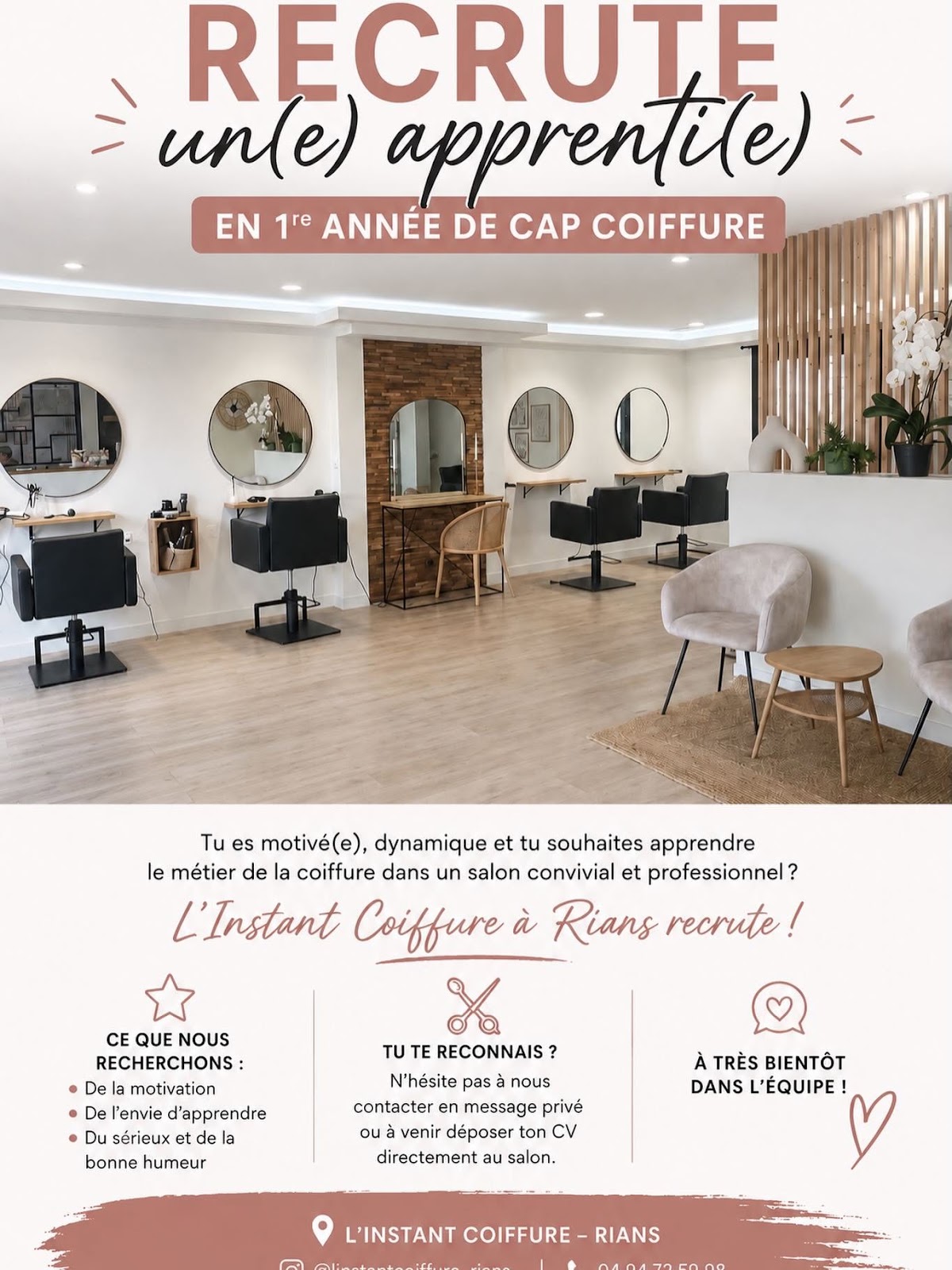 Apprentissage CAP coiffure à Rians : le salon L'Instant Coiffure recrute son apprenti(e)