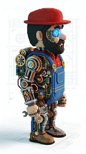 Voxel Art of Robot Character with Internal Mechanics - Free mobile Wallpaper