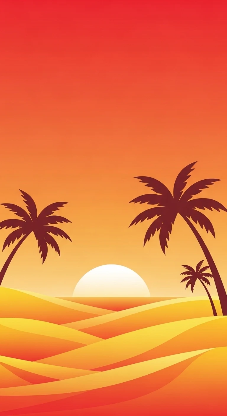 Minimalist Stylized Beach and Palm Tree Sunset - Free 4K mobile Wallpaper