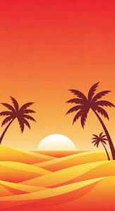 Minimalist Stylized Beach and Palm Tree Sunset