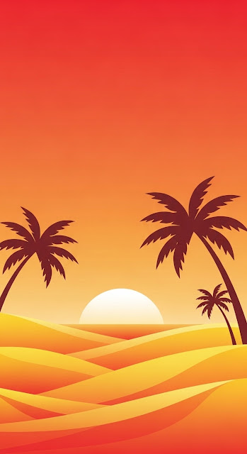 Minimalist Stylized Beach and Palm Tree Sunset - Free mobile Wallpaper