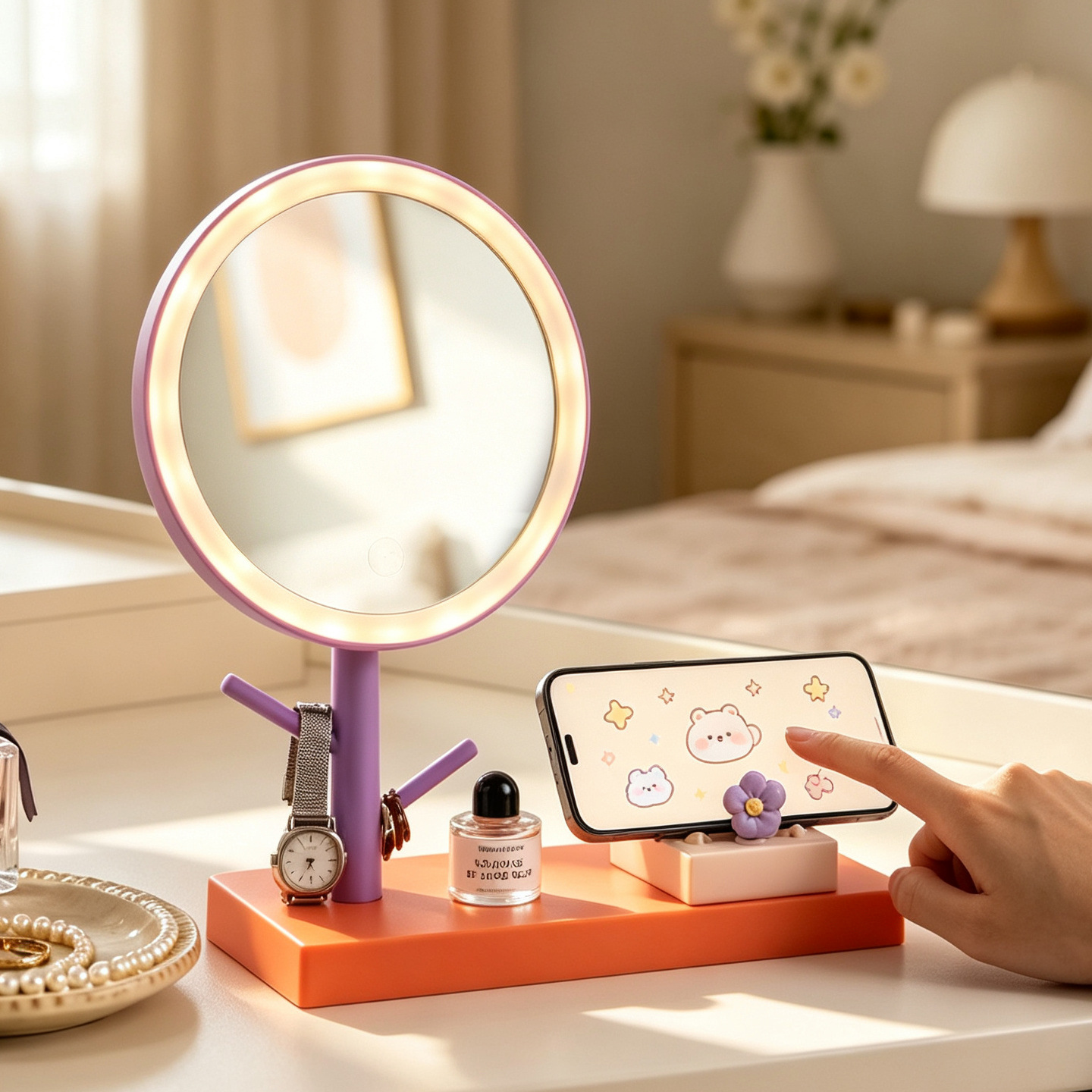 LED Makeup Mirror with Phone Holder
