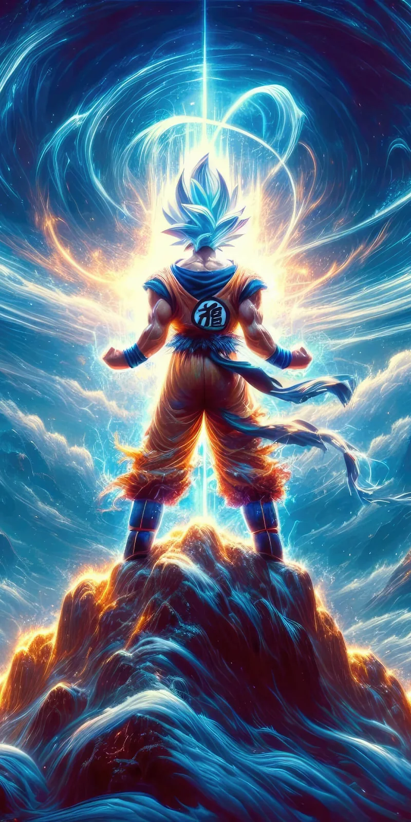 Goku Powering Up On Mountain - Anime Illustration Full HD iPhone Wallpaper (1080x2160)