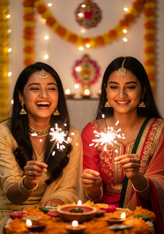 Joyful Diwali Celebration with Sparklers