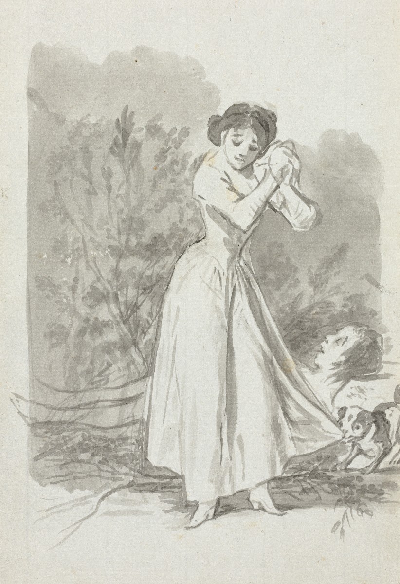Young Woman Wringing Her Hands over a Mans Naked Body verso 179697