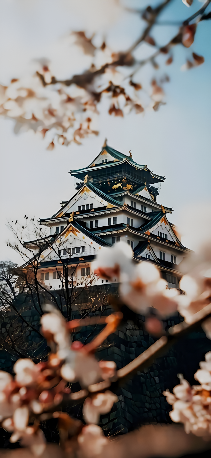 Traditional Japanese Castle Amidst Blooming Cherry Blossoms - Free 4K mobile Wallpaper