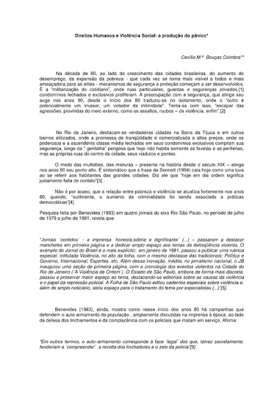 COIMBRA, Cecília. Direitos Humanos e Violência Social