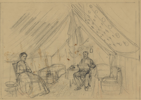 An officer and a woman sitting in a tent 1860 1865