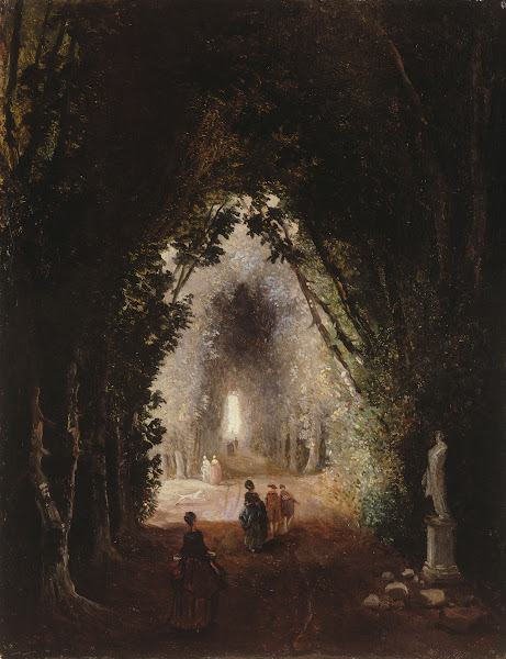 Wandelaars in een laan