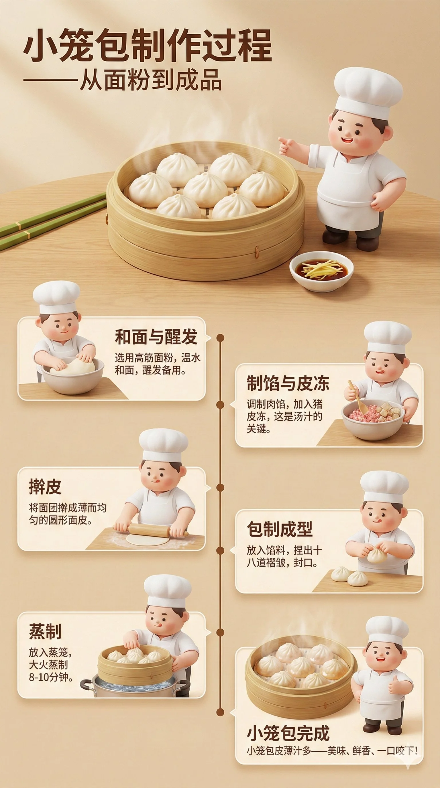 Póster infográfico 3D del proceso de elaboración del tempeh indonesio