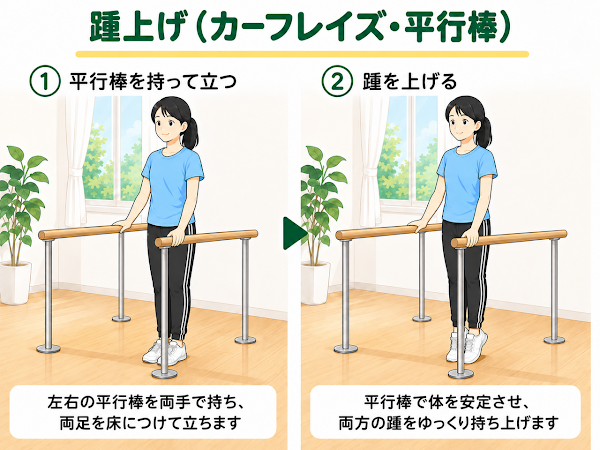 踵上げ（カーフレイズ・平行棒）