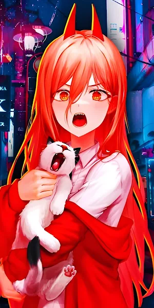 Power (Chainsaw Man), Chainsaw Man, Vaporwave, Anime Girls, Cats 5K Wallpaper Background