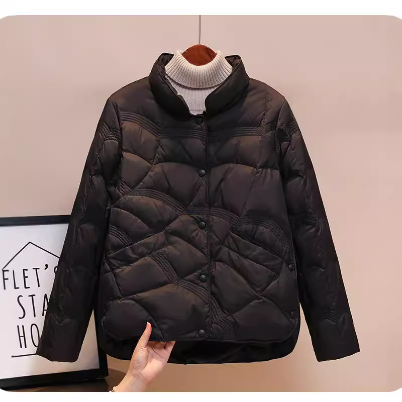 Short women’s down jacket with stand-up collar