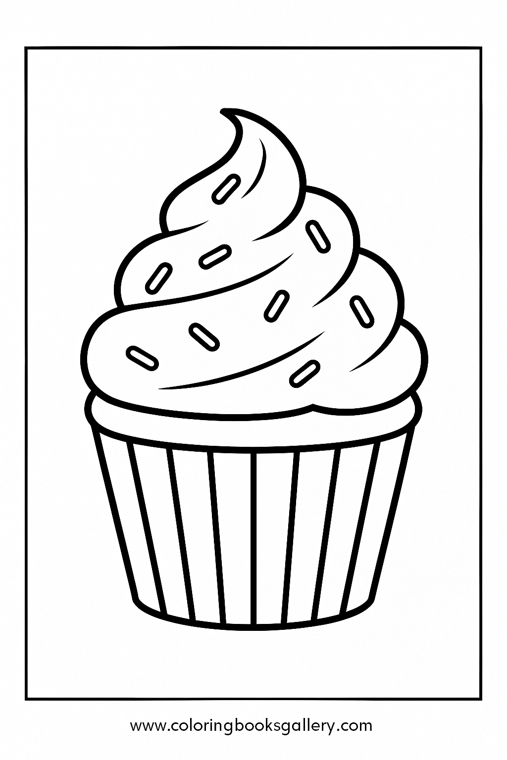 Cupcake with colorful frosting printable coloring sheet