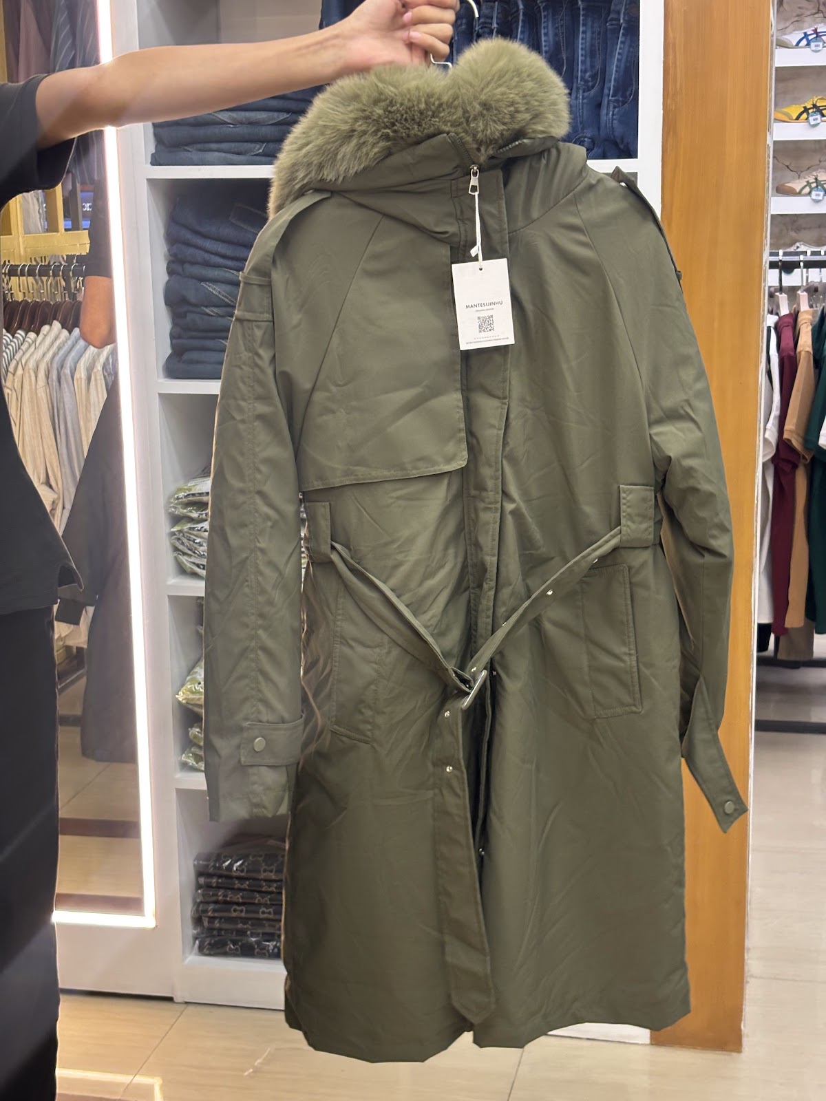 Imported Jacket - Ladies Belt Long Coat Olive