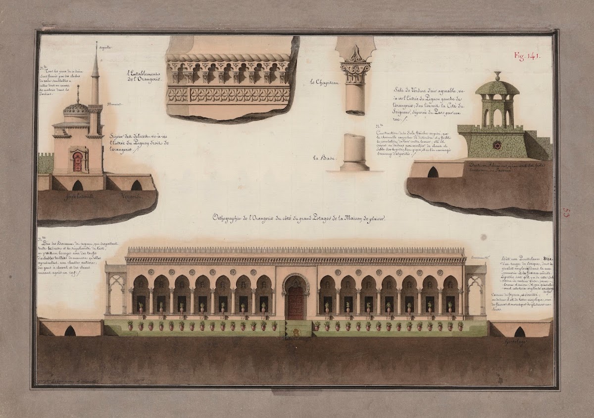 Orthographie de lorangerie du côté du grand potager de la maison de plaisir  Len