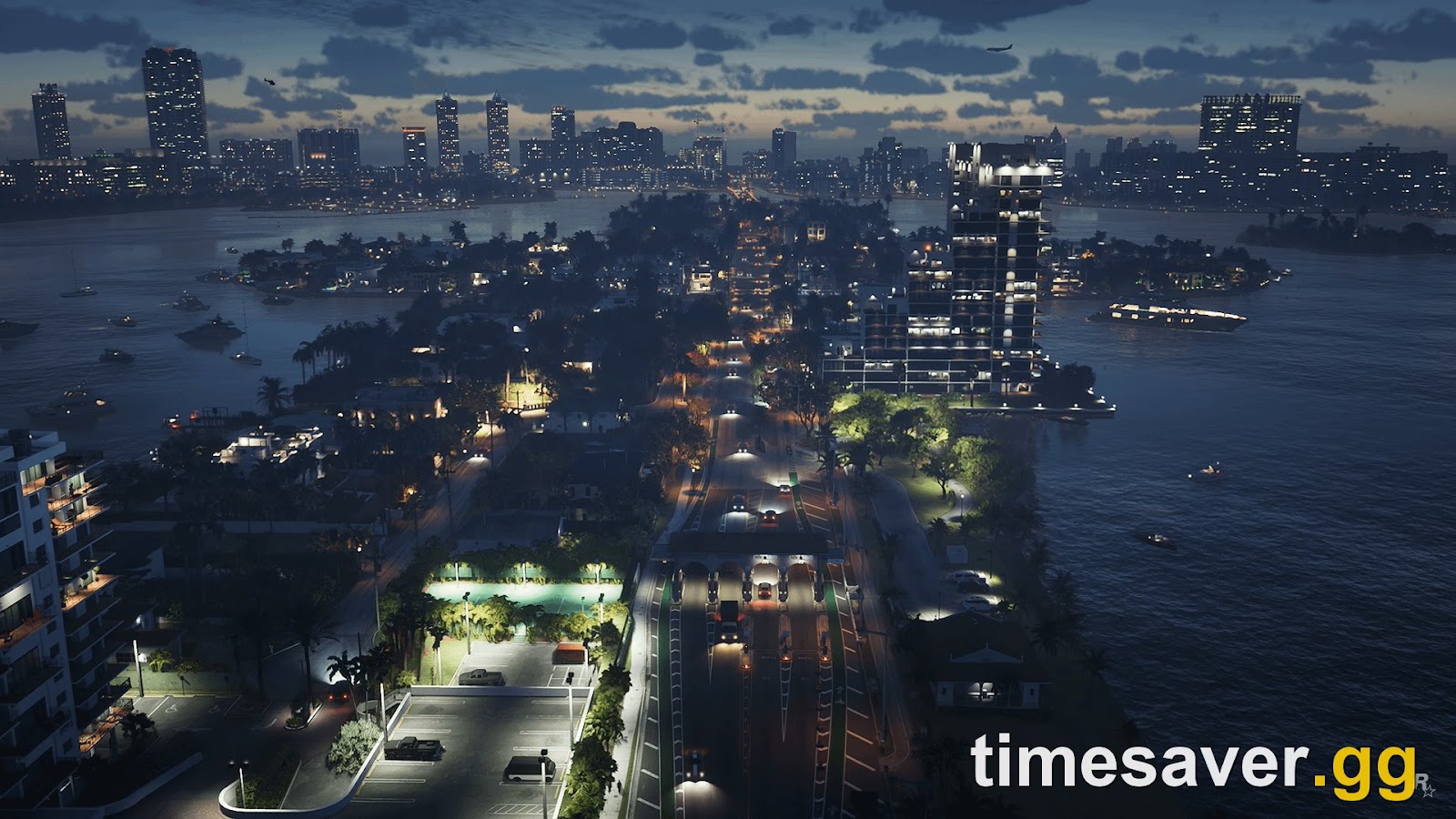 Vice City skyline at night in official Grand Theft Auto VI trailer footage