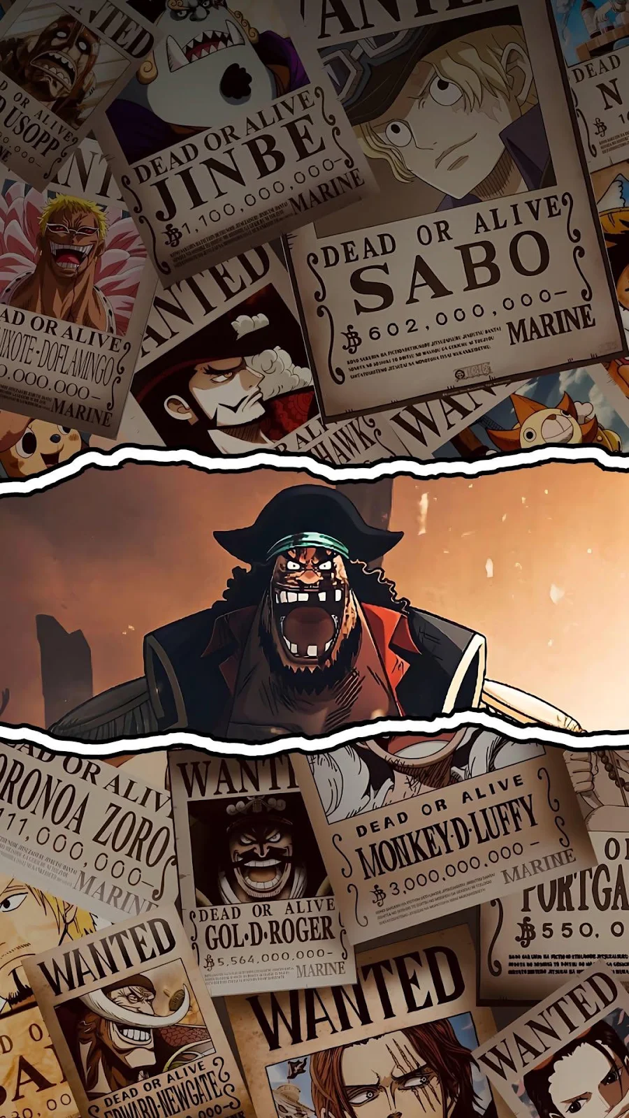 One Piece Blackbeard Wanted Posters - Digital Anime Art Full HD iPhone Wallpaper (1080x1920)