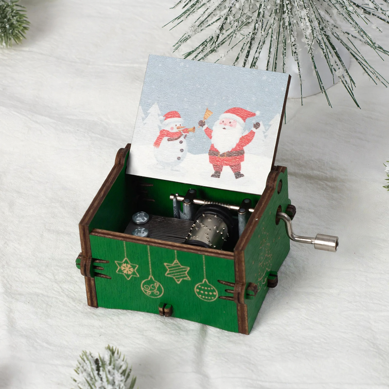 Decorative wooden music box with hand crank