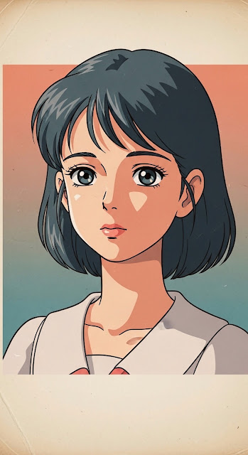 Vintage Anime Girl Portrait 90s Aesthetic Art Style - Free mobile Wallpaper