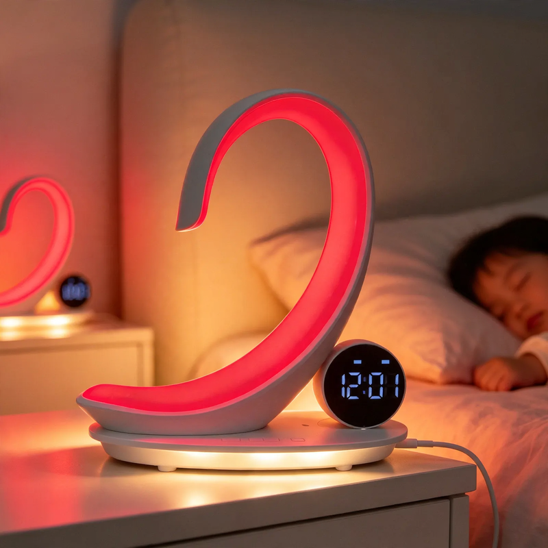 C-förmige LED-Stimmungsleuchte mit Digitaluhr und Rotlicht