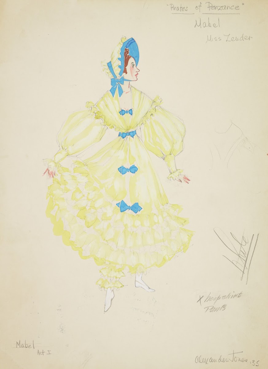 Pirates of Penzance Mabel Ruffled yellow gown with blue bows 1934 1943